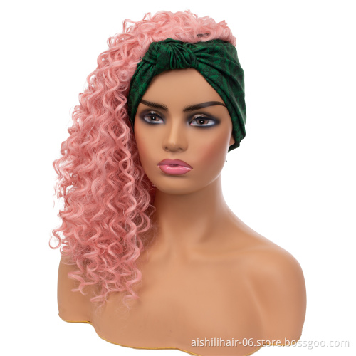 Headband wigs wholesale pink water wave fiber synthetic hair headband wigs for black women